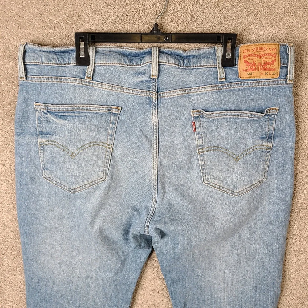 Levis 514 Jeans Mens 40x30 (40x27) Blue‎ Straight Fit Denim Cotton Light Wash